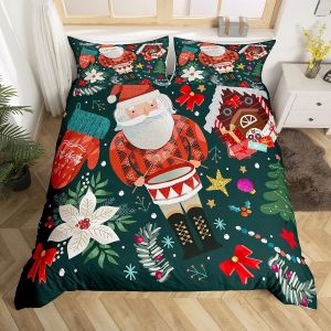 Homewish Parure De Lit Double Avec Housse De Couette Et Imprimé Léopard Et Motif Pattes, Motif Géométrique À Carreaux, Motif Élan, Cerf, Bonnet De Père Noël, Décoratio - Neuf