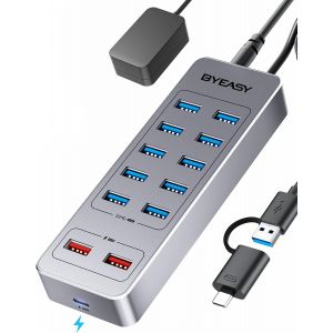NAERYUT-Hub Usb 3.0 13 Ports Avec 10 Ports Usb 3.0,2 Ports De Charge Usb A Et 1 Port De Charge Usb C,Répartiteur Usb Avec Adaptateur 12 V 3 A Pour Ordinateur Portable,Tablette,Clés Usb - Neuf