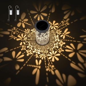 2 Lanternes Solaires Extérieures, Lot De 2 Lampes Solaires Exterieur En Métal Étanches Avec Crochets De Berger, Lumières Solaire Pour Jardin Table Patio Balcon Cour Décoration - Neuf