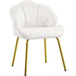 SUBZONAL-Fauteuil de Salon Moderne, Design Coquillage, Chaise de Chambre &agrave; Coucher Confortable, Rembourr&eacute;, Ergonomique, Fauteuil en Velours avec Dossier, Pieds en M&eacute;tal Plaqu&eacute; Or, Blanc - Neuf