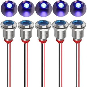 Lot de 5 voyants LED métalliques de 12 mm, 110 V-220 V CA, lampe de signalisation étanche (bleu) - Neuf