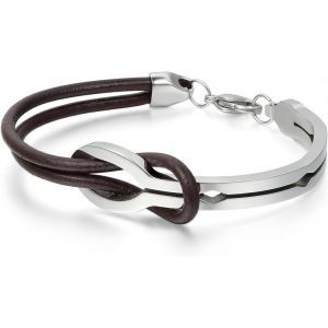 Kal-Bijoux Bracelet Homme Symbole Infini Infinity Charm Manchette Cuir Acier Inoxydable Fantaisie Pour Homme Et Femme Cha&icirc;ne De Main Couleur Noir Argent Avec Sac Cadeau - Neuf