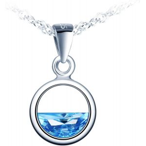 Kales-Collier Cercle Argent 925/1000 Femme Pendentif Avec Bleu Cristaux,Ligne De Niveau De La Mer,Chaîne 45cm Bijoux Cadeaux Pour Femmes Filles - Neuf