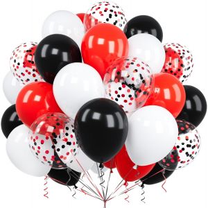 60 Pi&egrave;ces Ballons Rouge Et Noir,12 Pouces Rouge Noir Confettis Blanc Latex H&eacute;lium Ballons Avec Ruban Pour Gar&ccedil;on Enfant F&ecirc;te Anniversaire Baby Shower Mariage Bapt&ecirc;me Remise De Dipl&ocirc;me Douche Nuptial - Neuf