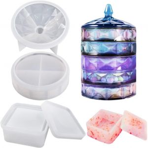 Lot De 2 Moules En R&eacute;sine Pour Bo&icirc;te De Rangement, Moules Empilables Pour Bo&icirc;te &Agrave; Bijoux, Moules Carr&eacute;s En R&eacute;sine &Eacute;poxy Pour Bo&icirc;te &Agrave; Bijoux, Conteneur De Bonbons - Neuf