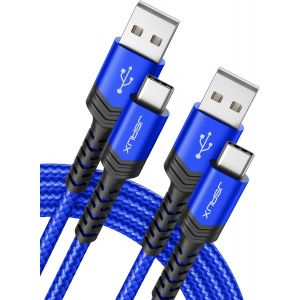 Kalanka-Câble Usb C (1+2m Lot De 2) 3,1a Durable Chargeur Usb C Cable Usb Type C Charge Rapide Nylon Tressé Compatible Avec Samsung A13 A53 A52 S9 S8 S10 S22 S21 S20, Xiaomi Redmi Note 11 10 -Bleu - Neuf