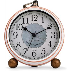 KAL-Grande Reveil Vintage Sans Tic-Tac, Métal Beige Reveil Classique Rétro, Elégant Déco Silencieuse Horloge De Table Chevet Chambre Bureau 13.5Cm - Neuf
