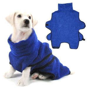 Hjlian Peignoir Bleu En Fibre Ultrafine Pour Animaux De Compagnie, Serviette Douce, Super Absorbante Et Luxueusement Seche (M) - Neuf