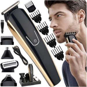 CFUX-Tondeuse Cheveux, Professionnelle pour Homme, Tondeuse Barbe électrique, 10 Têtes, pour le Visage, les Cheveux, le Nez, la Barbe, les Oreilles, la Moustache et le Corps, Sans Fil, Noir - Neuf