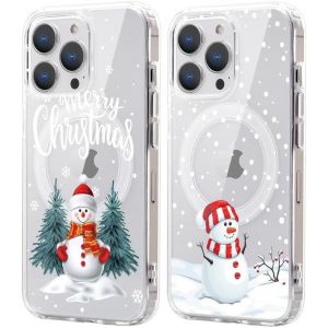 SJZG-2 Pi&egrave;ces No&euml;l Coque Magn&eacute;tique Pour Iphone 14 Pro Max 6.7'', Etui En Motif Dessin Cadeau De No&euml;l Compatible Avec Magsafe, Antichoc Housse Christmas Silicone Tpu Bumper Cover, Sapin De No&euml;l - Neuf