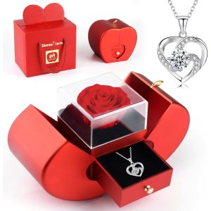 Rose &Eacute;ternelle de Pomme, Rose Eternelle avec Collier pour Elle, Cadeau Femme, Rose Pr&eacute;serv&eacute;e pour M&egrave;re &Eacute;pouse Petite Amie, Cadeau pour la Saint-Valentin Anniversaire No&euml;l - Neuf