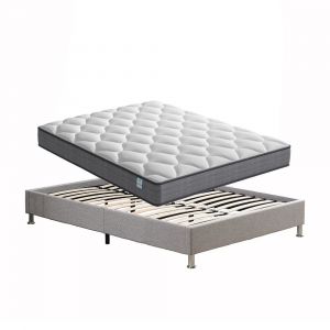 Ensemble Matelas &agrave; ressorts + Cadre de lit Plateforme Capitonn&eacute; 140x190cm, Epaisseur du Matelas 20cm - Neuf