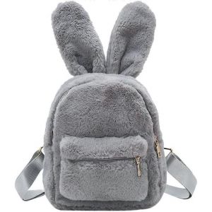 Femmes Fausse Fourrure Mini Sac &Agrave; Dos Mignon Lapin Oreille Sacoche Sac &Agrave; Bandouli&egrave;re Portefeuille En Peluche Fourre-tout (Gris) - Neuf