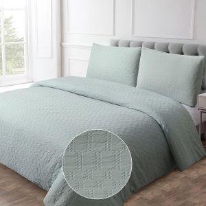 Letnerny-Parure De Lit Avec Housse De Couette Douce Et Douce En Tricot Gaufré À Motif Géométrique Gaufré, En Microfibre Délavée, Pour Lit Double, Vert Sauge, 200 X 200 Cm - Neuf
