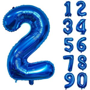 SJZG-Ballon G&eacute;ant En Aluminium En Forme De Chiffre Pour D&eacute;coration De F&ecirc;te D'Anniversaire, Nouvel An, F&ecirc;te Pr&eacute;natale, Anniversaire De Mariage (Bleu, 2) - Neuf