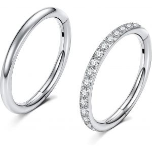 Lot De 2 Piercings De Nez G23 En Titane Hypoallerg&eacute;nique - Anneau De Nez Argent&eacute; Et Dor&eacute; - Piercing Septum - Piercing H&eacute;lix - Anneau &Agrave; Clicker - Nostril Tragus Conch - 8 Mm - Neuf