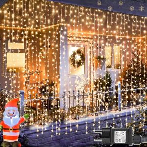 3M X 3M 300 Led Rideau Lumineux Noel Avec Transformateur, Timer, 8 Modes &Eacute;tanche Guirlande Rideau Lumineuse Pour No&euml;l Chambre Fen&ecirc;tre Mariage Ext&eacute;rieur Interieur D&eacute;corations - Neuf