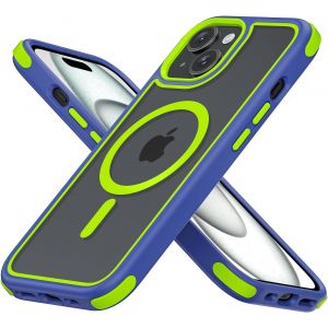 Brs-Coque Magnétique Pour Iphone 15, Compatible Avec Magsafe, Hybrid Coque Pour Iphone 15 Avec Color, Protection Antichoc Militaire, Housse Anti Rayures - Bleu/Vert - Neuf