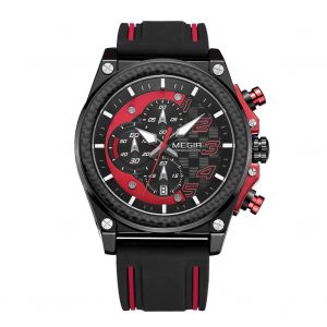 Montre-Bracelet Multifonction A Quartz Pour Homme, 3 Cadrans, Bracelet En Silicone, Calendrier Sportif (Rouge) - Neuf