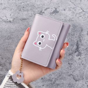 Un mignon mini portefeuille violet de dessin animé 11 cm × 2 cm × 9 cm Femme court 30 % de réduction Chat Fille Petit portefeuille porte-cartes Porte-monnaie Sac à main Femme - Neuf