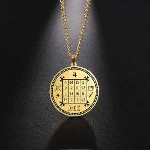Saturne Jupiter Salomon Collier Magique Carré Talisman En Acier Inoxydable Pendentifs Occulte Bijoux Cadeau De Noël - Neuf
