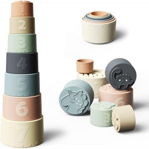 (Fine Day) Gobelet empilable en silicone pour bébé - Jouet éducatif amusant - Jouet doux et dentaire - Neuf