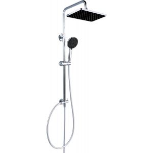 Ensemble Colonne de Douche Noir sans Mitigeur, Colonne Douche Salle de Bain, Pommeau de Douche Rectangulaire 30x20cm en ABS, Douchette &agrave; Main &agrave; 3 Modes, Flexible de Douche, Hauteur R&eacute;glable - Neuf