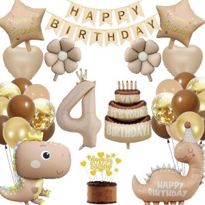 SJZG-Decoration Anniversaire Dinosaure 4 Ans Garcon, Kit D&eacute;co Ballons Dinosaure Coeur Marguerite G&acirc;teau, Deco Dino Fete Caf&eacute; Caramel Et Or Ballons Guirlande Gateau Cadeau (4 Ans Anniversaire Dino Garc - Neuf