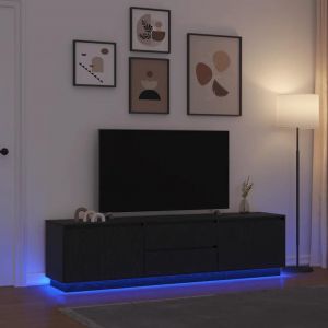 Meuble Tv Avec Lumières Led Chêne Noir 193,5x41x50 Cm - Neuf