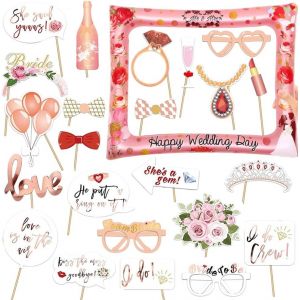CHECARZHN--NO1-Jg-A- Bride Accessoire Photo Booth,24Pcs Mariage Diy Accessoire Photobooth,Accessoires De Selfie Pour La Mariée De L'Équipe,Accessoires Photo Pour Femme,Accessoires De Décoration Pour - Neuf