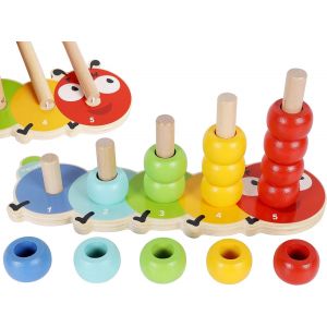 ChenQuanSarl-Towo Baby Anneaux D'Empilage En Bois - Jeu De Comptage De Chenilles - Puzzle De Tri De Couleurs - Empileur De 5 Chevilles - Jouets D'Apprentis Précoce Montessori Pour Cadeau De Fille De - Neuf
