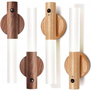 Bhhbb-Applique Murale Sans Fil Bois,Portable Lampe Murale Sans Fil Led Escalier,Applique Murale Interieur Bois,Lampe Murale Led Detecteur De Mouvement Sans Fil Pile,Bois Veilleuse Rechargeable - Neuf