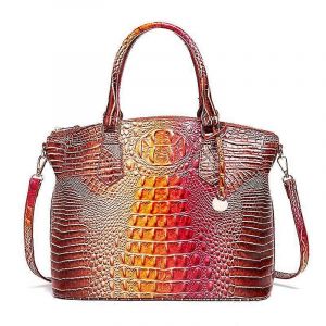 Les femmes de Gros Sacs à main Vegan en Cuir Motif Crocodile Sac à Bandoulière avec Poignée Supérieure Coloré 4 rose + brun - Neuf