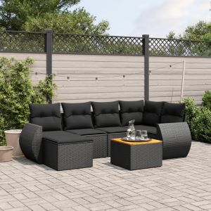 Prolenta Premium - Salon De Jardin 7 Pcs Avec Coussins Noir R&eacute;sine Tress&eacute;e - Neuf