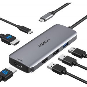Adaptateur USB C vers HDMI, hub USB C vers Dual HDMI, 6 en 1 Thunderbolt 3 vers HDMI avec 2 Ports HDMI 4K,3 Ports USB, Port d'alimentation Type C Compatible pour MacBook, et Plus Encore. - Neuf