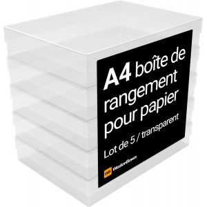 MEVRONISSHOP-Lot de 5 bo&icirc;tes de rangement en plastique A4 avec couvercles pour fournitures d'art et d'artisanat, papier et carton - Volume : 3,6 L (Clair/Transparent) - Neuf
