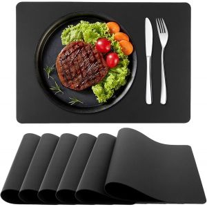Eryi-Set De 6 Sets De Table Lavables, 43x30cm Noir Similicuir Imperméable, Set De Place Lavable, Dessous De Table Antidérapant Set De Table, Cuir Napperon De Table - Neuf