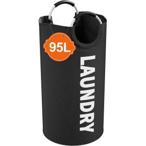 Mdy-95l Corbeille À Linge Avec Poignée En Aluminium, Grande Panier A Linge Pliable, Sac De Rangement Pour Les Jouet Et Tapis De Yoga, Panier À Linge Portable Pour La Maison Et Les Voyages,Noir - Neuf