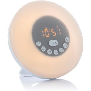 InnovaGoods® Alarme simulateur de Lever de Soleil, Horloge numérique 12 Sons préréglés, Horloge lumière Naturelle, numérique Radio, Commande Tactile, 3 Modes d'éclairage, 6 Couleurs - Neuf