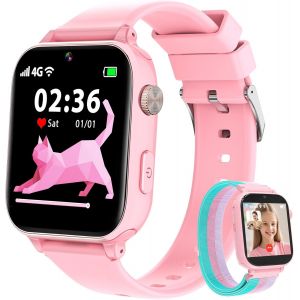 Montre Connectée Enfant 4g Gps, Smartwatch Téléphone Pour Filles Garçons Avec Appel Vidéo Sos Podomètre Mode Classe, Montre Cadeau Pour Enfants 5-12 Ans (Rose)[Z114] - Neuf