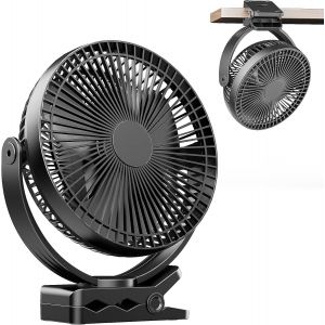 Mini ventilateur Pince USB 8 inch avec batterie 10000 mAh, Portable Petit Ventilateur de Bureau, 4 vitesses, double rotation &agrave; 360&deg;, avec c&acirc;ble USB, convient pour les familles, les bureaux - Neuf