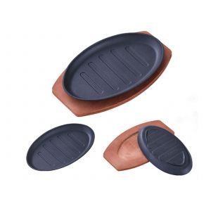 Ensemble De 2 Plats &Agrave; Griller En Fonte Avec Base En Bois - Neuf