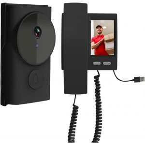 Sonnette Sans Fil Avec Camera Et Écran Visiophone Sans Fil Doorbell Camera Interphone Video Sans Fil Pour Protéger Personnes Âgées Enfants Vision Nocturne Infrarouge Audio Bidirect[MAT790826] - Neuf