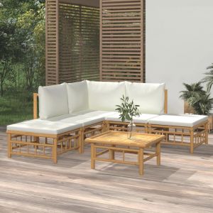 Prolenta Premium - Salon De Jardin 6 Pcs Avec Coussins Blanc Cr&egrave;me Bambou - Neuf