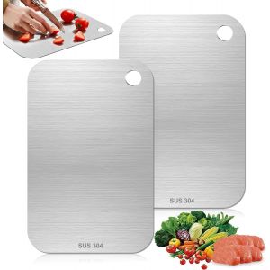 2pi&egrave;ces Planche A Decouper En Titane 14,5cmx23,5cm Planche A Decouper Inox Facile &Agrave; Nettoyer,Antibact&eacute;rienne Et Antifongique Multifonctionnelle Planche En Titane Double Pour Viande,L&eacute;gumes Et Fruits - Neuf