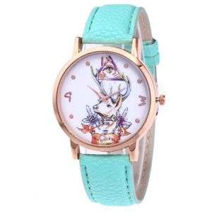 Zhoulianfa &Agrave; La Mode Alliage Rond Montre T&ecirc;te De Cerf Motif Analogique Quartz Montre-Bracelet (Menthe) - Neuf