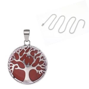 Collier Reiki Avec Pendentif Arbre De Vie En Argent Et Pierre ?il De Tigre - Cristaux, Pierres Chakra, 25 Mm De Diamètre - Neuf