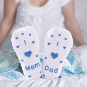 1 Paire De Chaussettes Pour Nouveau-Ne En Coton Melange, Douces Et Respirantes, Motif Lettres, 0 A 2 Ans (Bleu) - Neuf