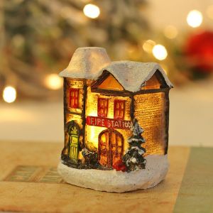1pcs &Eacute;clair&eacute; Village de No&euml;l Lumineux de la Maison de No&euml;l (C), le Village de No&euml;l de Caract&egrave;re Multicolore Lampe Int&eacute;rieure Miniature D&eacute;coration de No&euml;l, la Neige Cabine de D&eacute;coration d'Art - Neuf