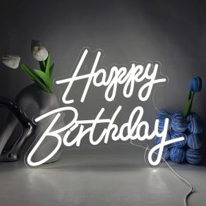 Happy Birthday Neon Sign Blanc Enseigne N&eacute;on Lettre Neon Sign D&eacute;coration N&eacute;on Lumi&egrave;res Usb Enseigne Lumineuse Pour Chambre Bar Club D&eacute;coration De F&ecirc;te D'anniversaire - Neuf